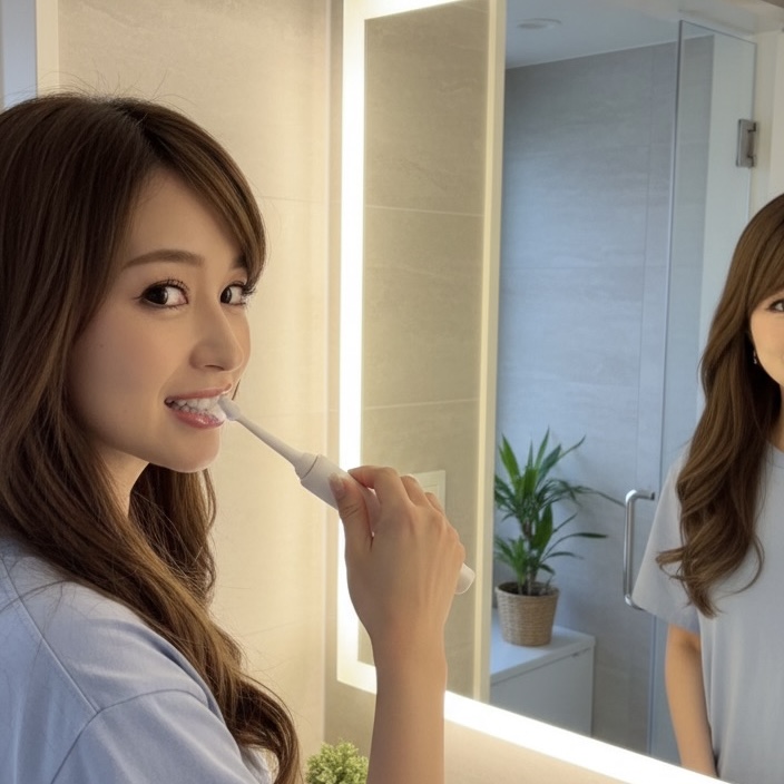歯みがきをする女性