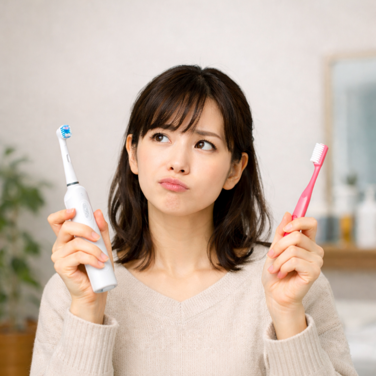 電動歯ブラシと手みがきの歯ブラシ